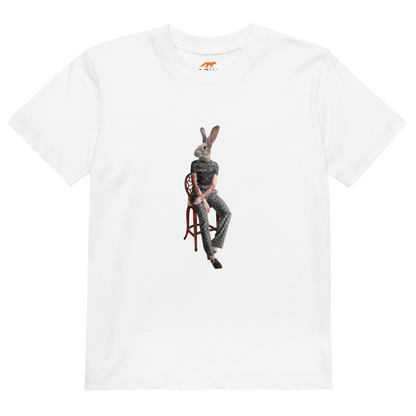 White Anthropomorphic Rabbit Organic Cotton Kids T-Shirt featuring an Anthropomorphic Rabbit graphic on the chest - Kids' Graphic Tees - Funny Animal T-Shirts - Boozy Fox