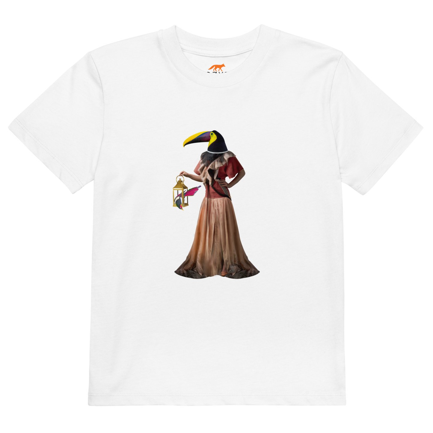 White Anthropomorphic Toucan Organic Cotton Kids T-Shirt featuring an Anthropomorphic Toucan graphic on the chest - Kids' Graphic Tees - Funny Animal T-Shirts - Boozy Fox