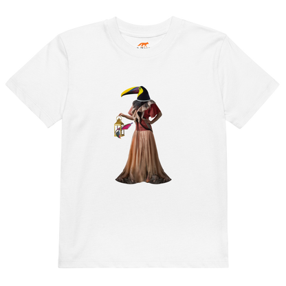 White Anthropomorphic Toucan Organic Cotton Kids T-Shirt featuring an Anthropomorphic Toucan graphic on the chest - Kids' Graphic Tees - Funny Animal T-Shirts - Boozy Fox