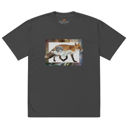 Faded Black Fox Oversized T-Shirt featuring a stellar Space Fox graphic on the chest - Cool Graphic Fox Oversized Tees - Boozy Fox