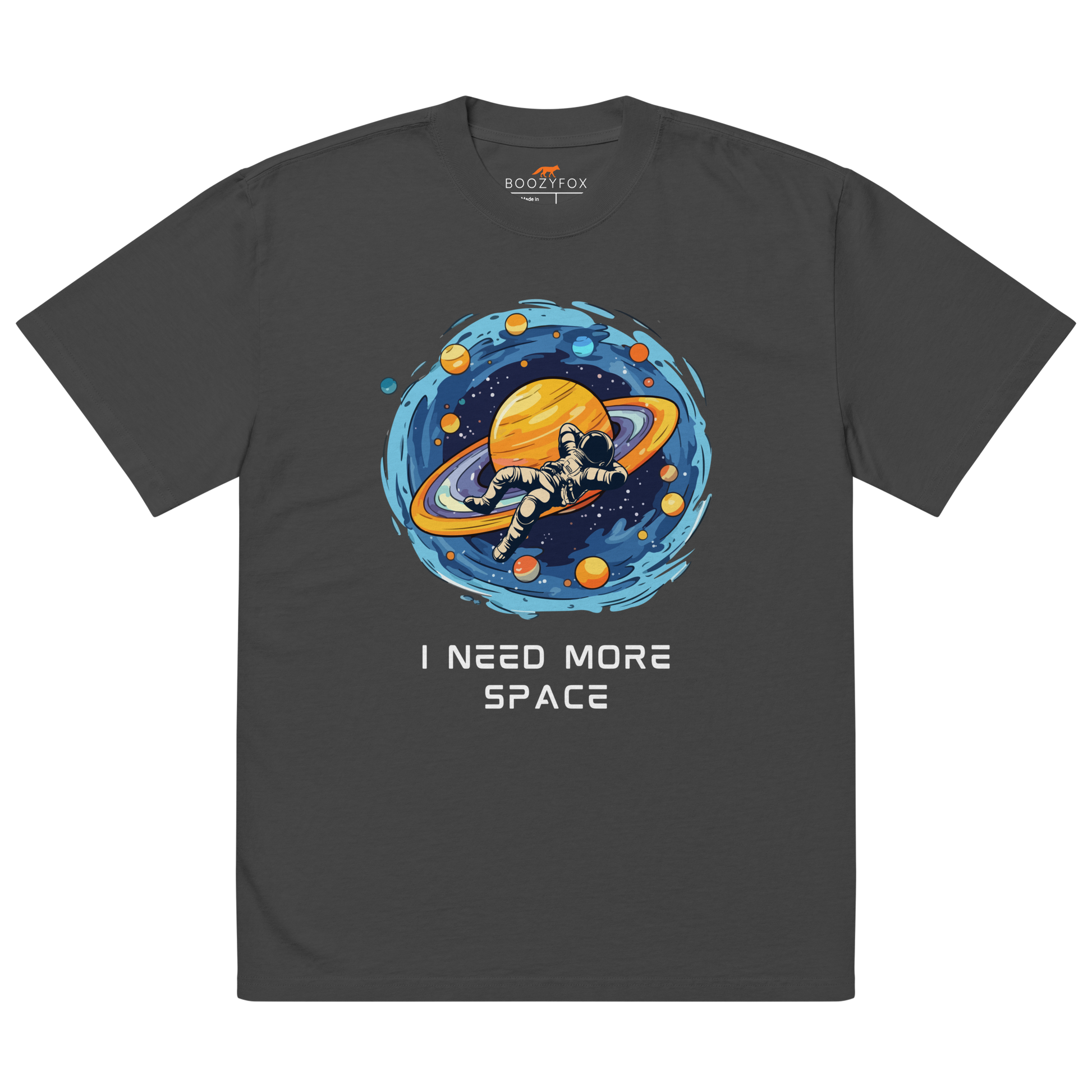 Faded Black Space Oversized T-Shirt featuring a captivating I Need More Space graphic on the chest - Funny Graphic Space Oversized Tees - Boozy Fox