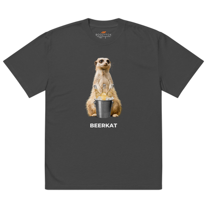 Faded Black Meerkat Oversized T-Shirt featuring a hilarious Beerkat graphic on the chest - Funny Graphic Meerkat Oversized Tees - Boozy Fox