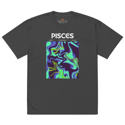 Faded Black Pisces Oversized T-Shirt featuring an Abstract Pisces Star Sign graphic on the chest - Cool Graphic Zodiac Oversized Tees - Boozy Fox