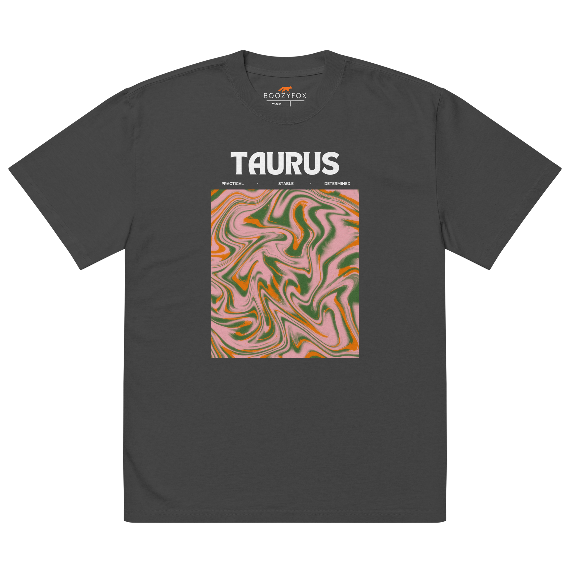 Faded Black Taurus Oversized T-Shirt featuring an Abstract Taurus Star Sign graphic on the chest - Cool Graphic Zodiac Oversized Tees - Boozy Fox