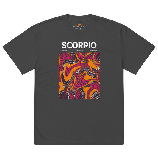 Faded Black Scorpio Oversized T-Shirt featuring an Abstract Scorpio Star Sign graphic on the chest - Cool Graphic Zodiac Oversized Tees - Boozy Fox