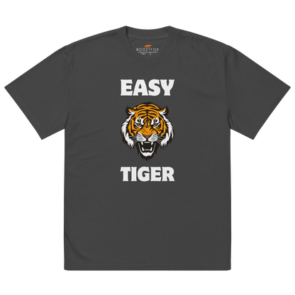 Faded Black Tiger Oversized T-Shirt featuring a Easy Tiger graphic on the chest - Funny Graphic Tiger Oversized Tees - Boozy Fox