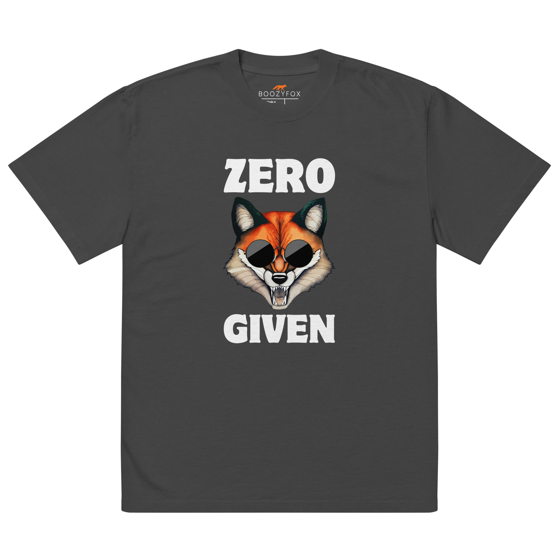 Faded Black Fox Oversized T-Shirt featuring a Zero Fox Given graphic on the chest - Funny Graphic Fox Oversized Tees - Boozy Fox