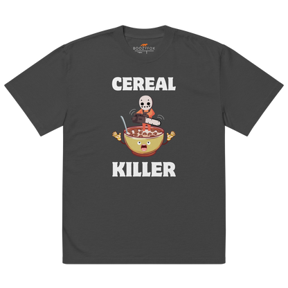 Faded Black Cereal Killer Oversized T-Shirt featuring a Cereal Killer graphic on the chest - Funny Graphic Oversized Tees - Boozy Fox