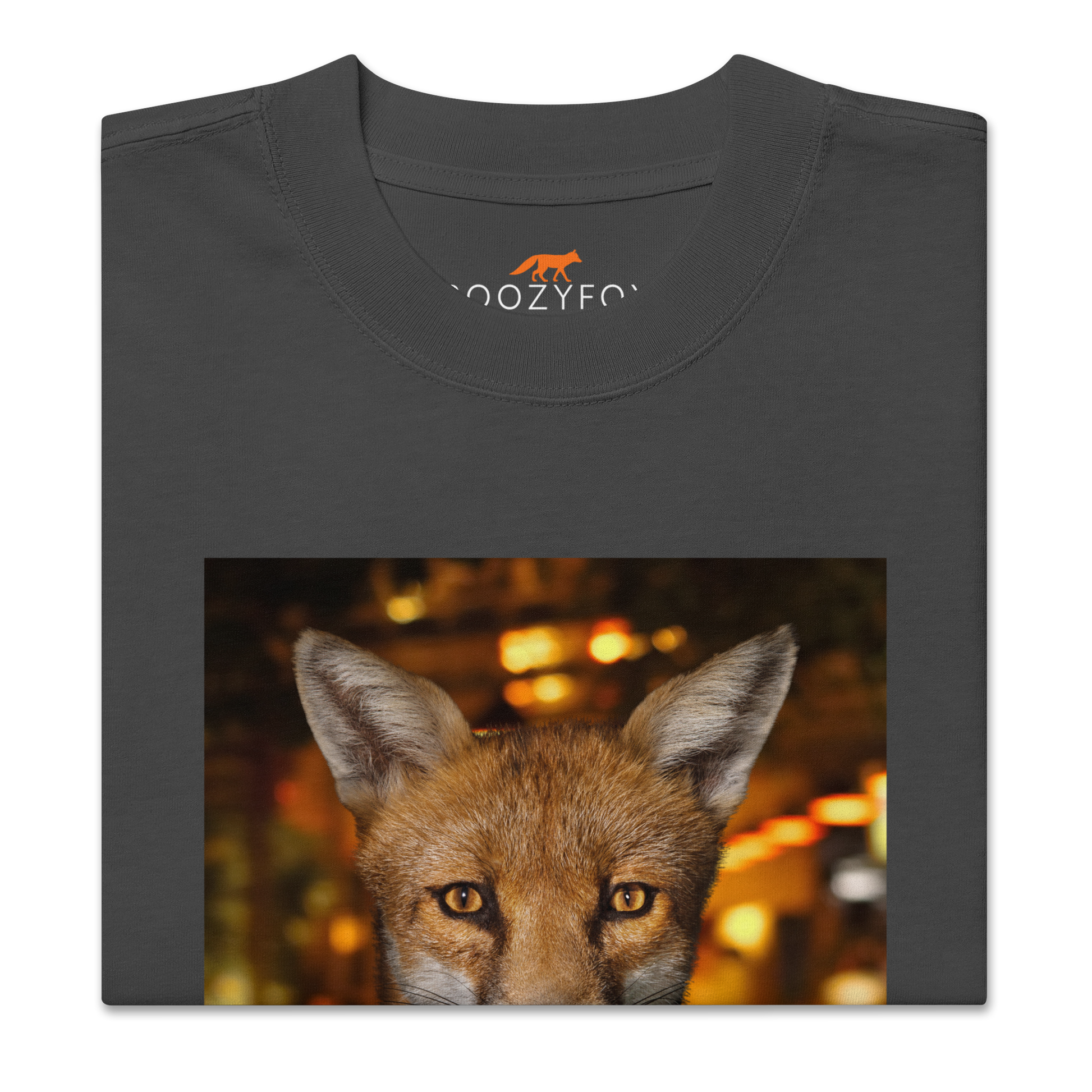 Product details of a Funny Just One More Fox oversized graphic t-shirt in faded black by Boozy Fox