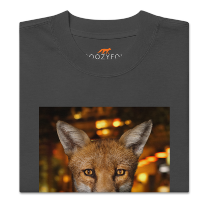 Product details of a Funny Just One More Fox oversized graphic t-shirt in faded black by Boozy Fox