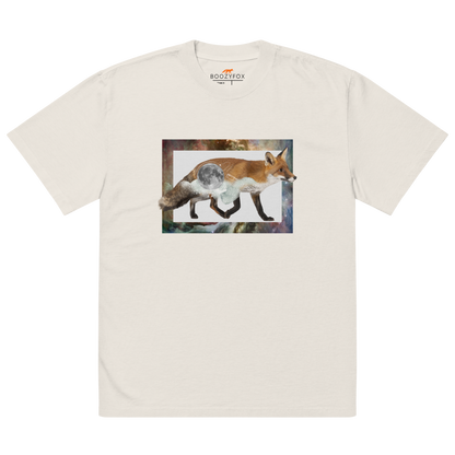 Faded Bone Fox Oversized T-Shirt featuring a stellar Space Fox graphic on the chest - Cool Graphic Fox Oversized Tees - Boozy Fox