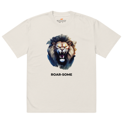 Faded Bone Lion Oversized T-Shirt featuring a Roar-Some graphic on the chest - Cool Graphic Lion Oversized Tees - Boozy Fox