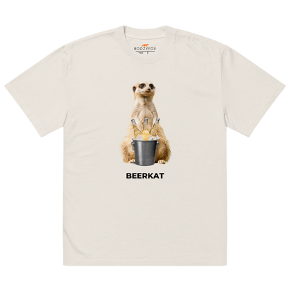 Faded Bone Meerkat Oversized T-Shirt featuring a hilarious Beerkat graphic on the chest - Funny Graphic Meerkat Oversized Tees - Boozy Fox