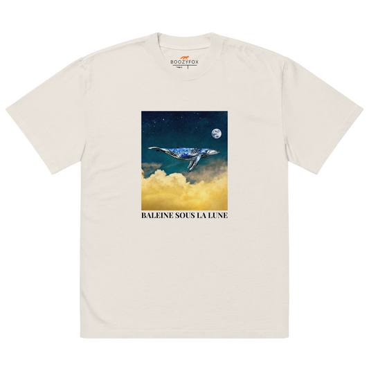 Faded Bone Whale Oversized T-Shirt featuring a majestic Whale Under The Moon graphic on the chest - Cool Graphic Whale Oversized Tees - Boozy Fox