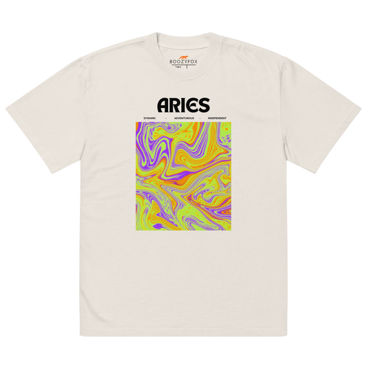 Faded Bone Aries Oversized T-Shirt featuring an Abstract Aries Star Sign graphic on the chest - Cool Graphic Zodiac Oversized Tees - Boozy Fox
