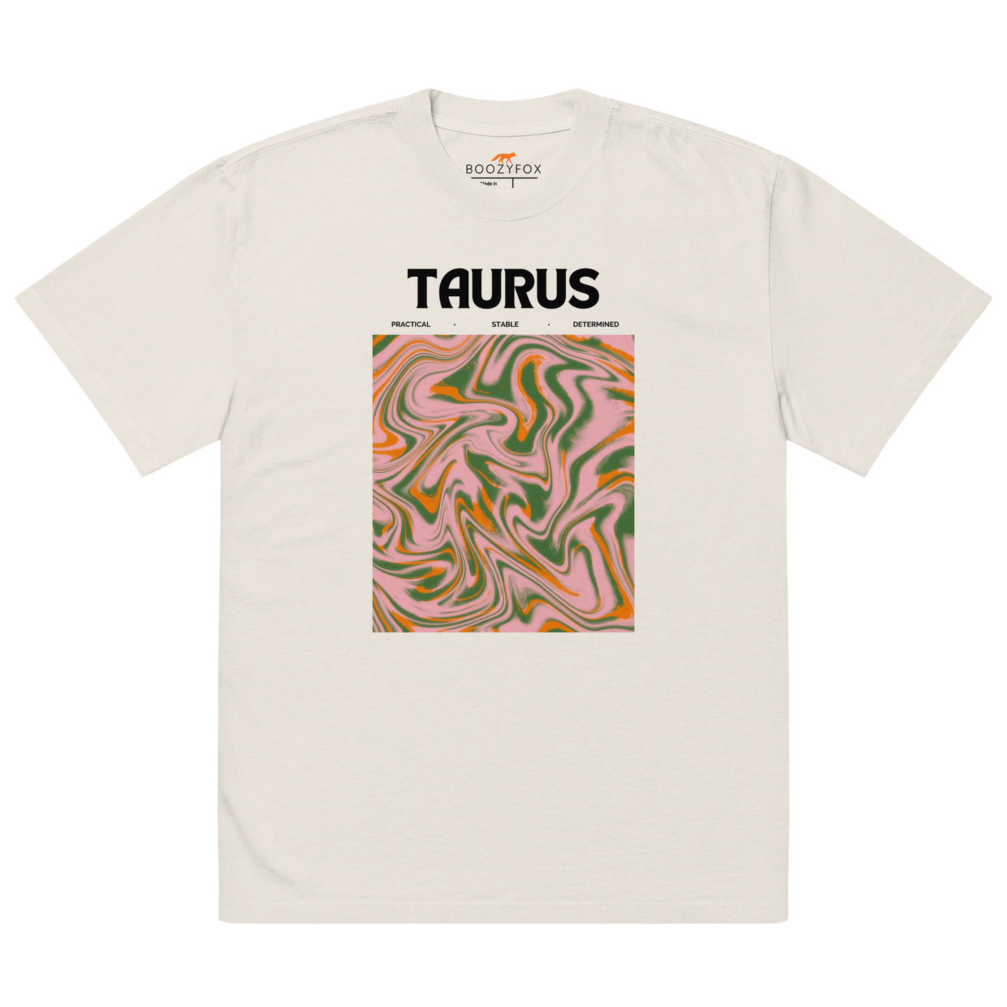 Faded Bone Taurus Oversized T-Shirt featuring an Abstract Taurus Star Sign graphic on the chest - Cool Graphic Zodiac Oversized Tees - Boozy Fox