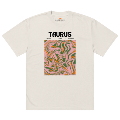 Faded Bone Taurus Oversized T-Shirt featuring an Abstract Taurus Star Sign graphic on the chest - Cool Graphic Zodiac Oversized Tees - Boozy Fox