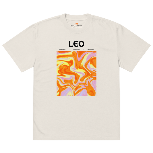 Faded Bone Leo Oversized T-Shirt featuring an Abstract Leo Star Sign graphic on the chest - Cool Graphic Zodiac Oversized Tees - Boozy Fox