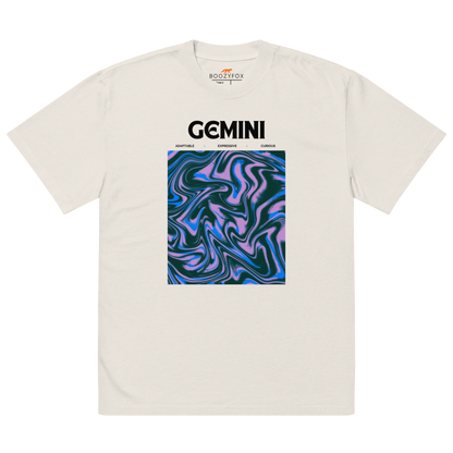 Faded Bone Gemini Oversized T-Shirt featuring an Abstract Gemini Star Sign graphic on the chest - Cool Graphic Zodiac Oversized Tees - Boozy Fox