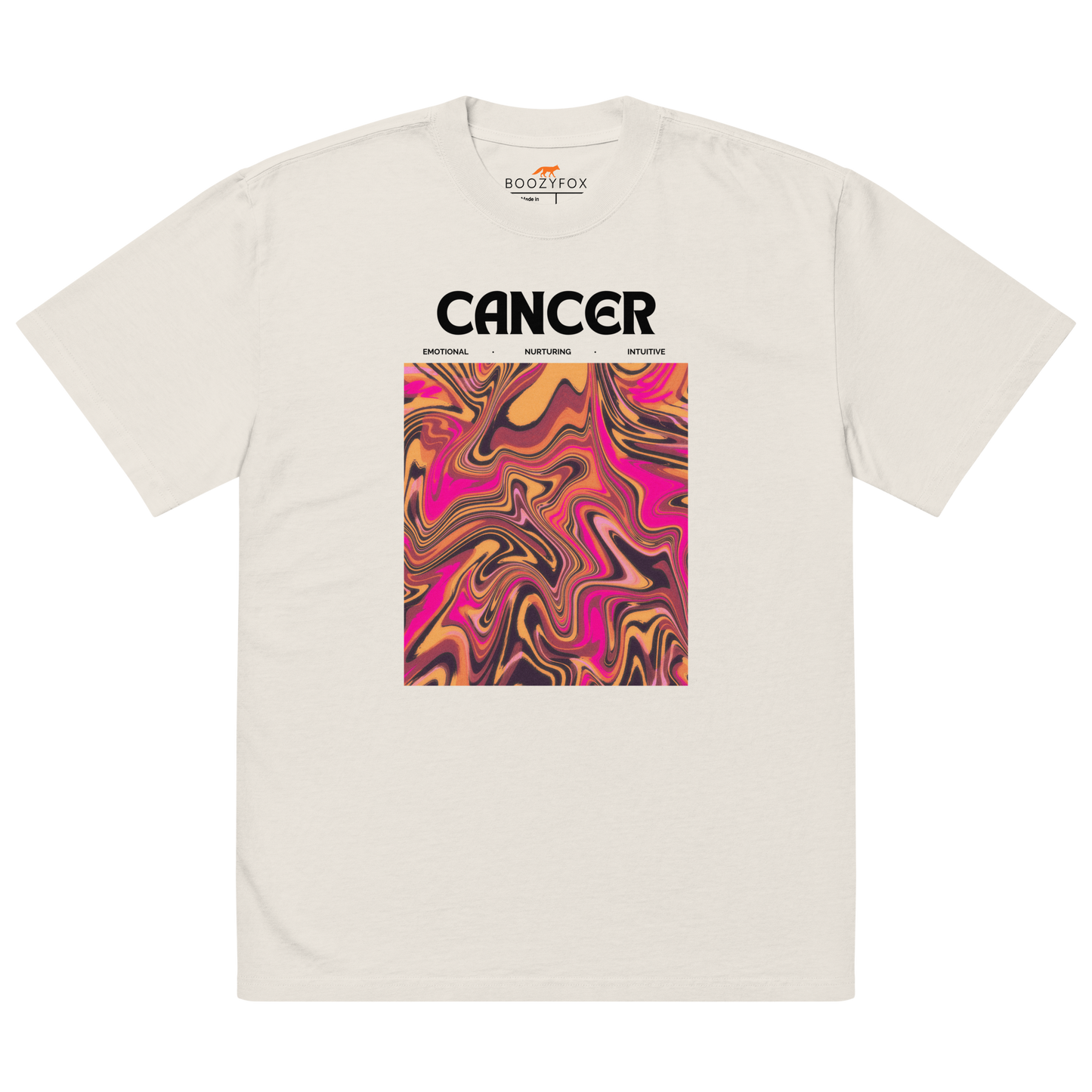 Faded Bone Cancer Oversized T-Shirt featuring an Abstract Cancer Star Sign graphic on the chest - Cool Graphic Zodiac Oversized Tees - Boozy Fox