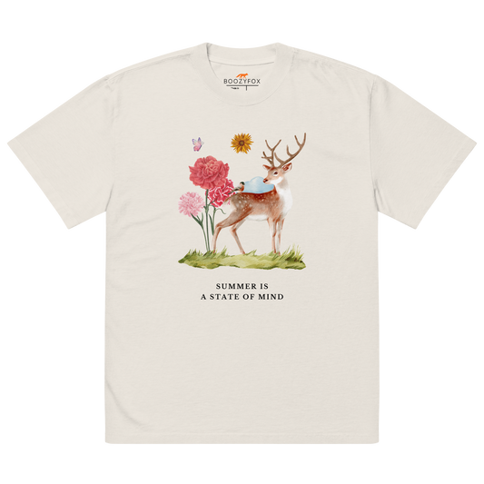 Faded Bone Summer Is a State of Mind Oversized T-Shirt featuring a Summer Is a State of Mind graphic on the chest - Cute Graphic Summer Oversized Tees - Boozy Fox