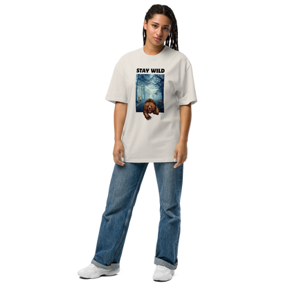 Woman wearing a Faded Bone Bear Oversized T-Shirt featuring a Stay Wild graphic on the chest - Cool Graphic Bear Oversized Tees - Boozy Fox