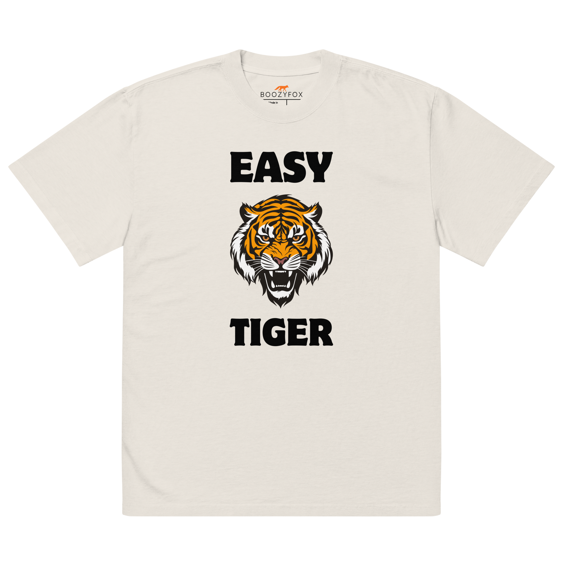 Faded Bone Tiger Oversized T-Shirt featuring a Easy Tiger graphic on the chest - Funny Graphic Tiger Oversized Tees - Boozy Fox