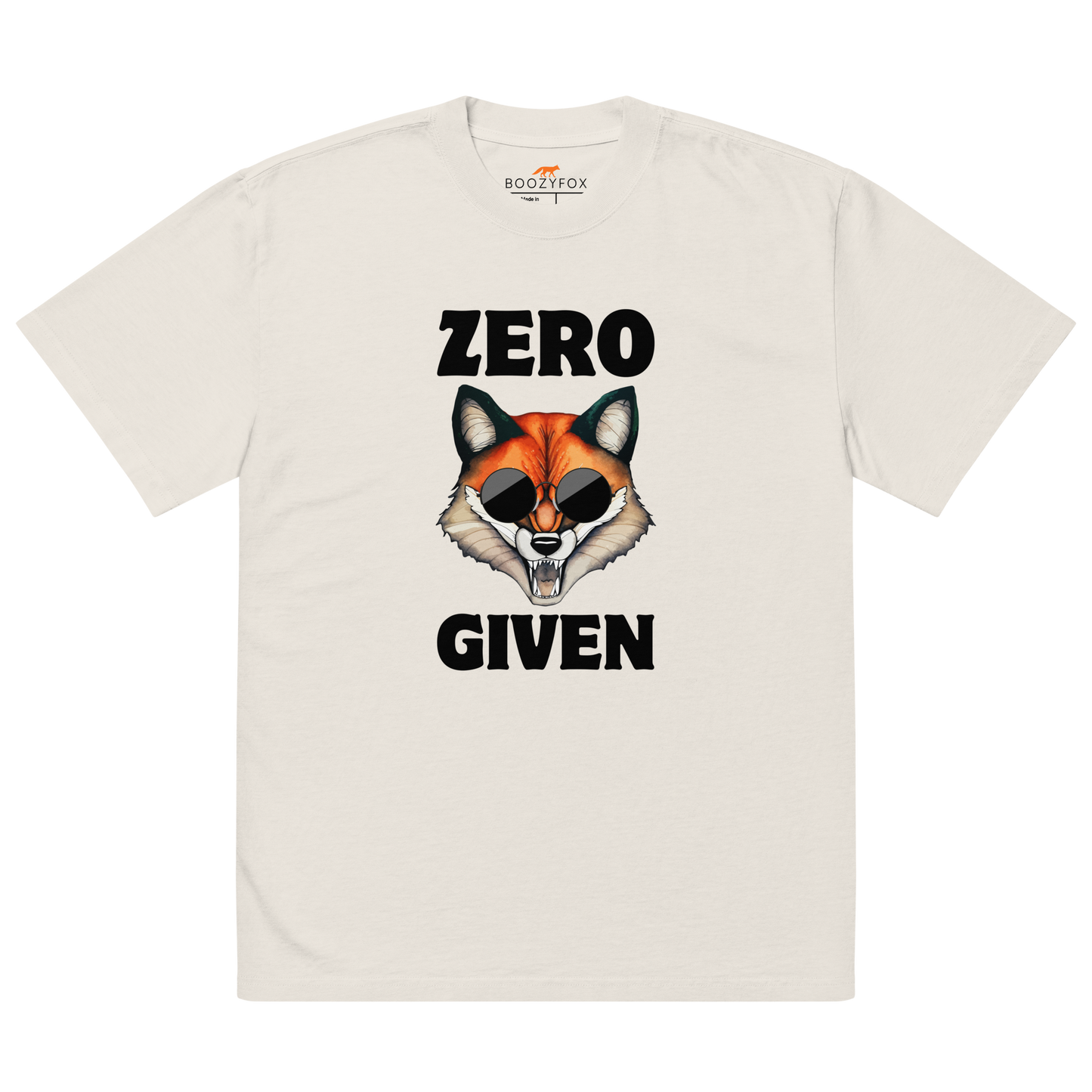 Faded Bone Fox Oversized T-Shirt featuring a Zero Fox Given graphic on the chest - Funny Graphic Fox Oversized Tees - Boozy Fox