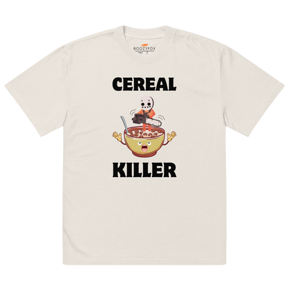 Faded Bone Cereal Killer Oversized T-Shirt featuring a Cereal Killer graphic on the chest - Funny Graphic Oversized Tees - Boozy Fox