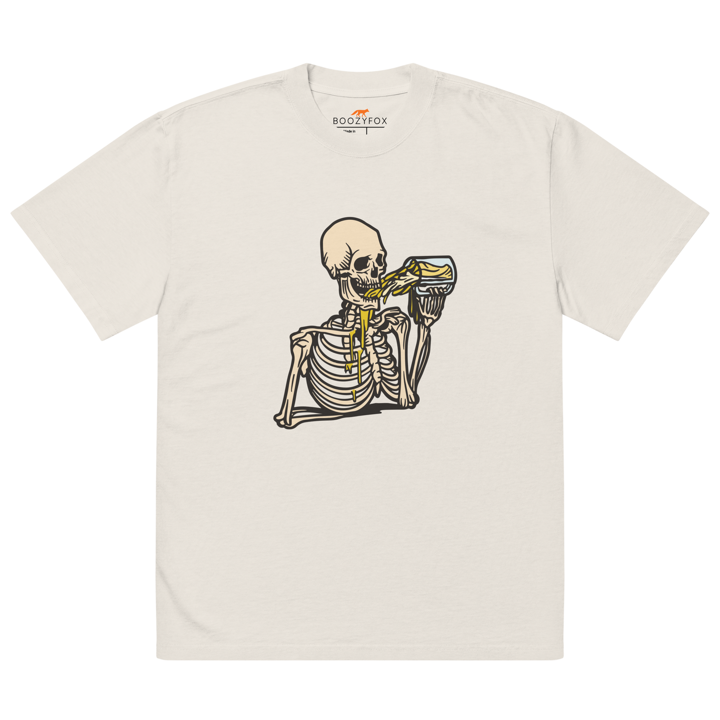 Skeleton Drinking Beer Oversized Tee Online - Faded Bone - Boozy Fox