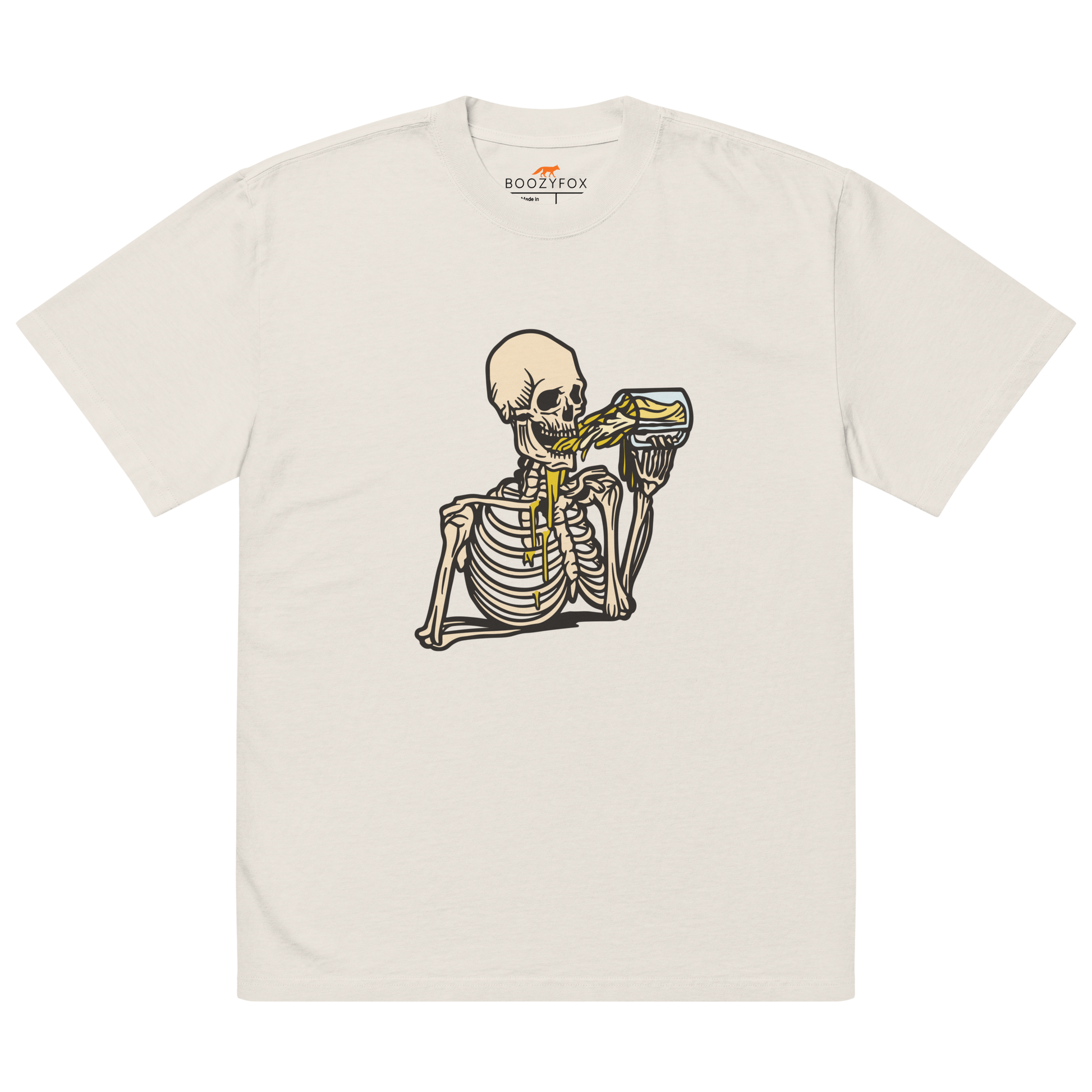 Skeleton Drinking Beer Oversized Tee Online - Faded Bone - Boozy Fox