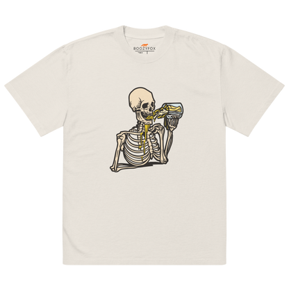 Skeleton Drinking Beer Oversized Tee Online - Faded Bone - Boozy Fox