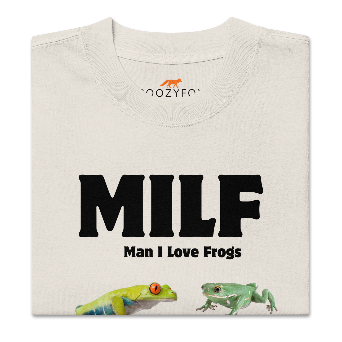 Product details of a faded bone Man I Love Frogs Oversized Tee - Boozy Fox