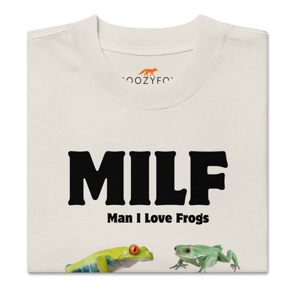 Product details of a faded bone Man I Love Frogs Oversized Tee - Boozy Fox