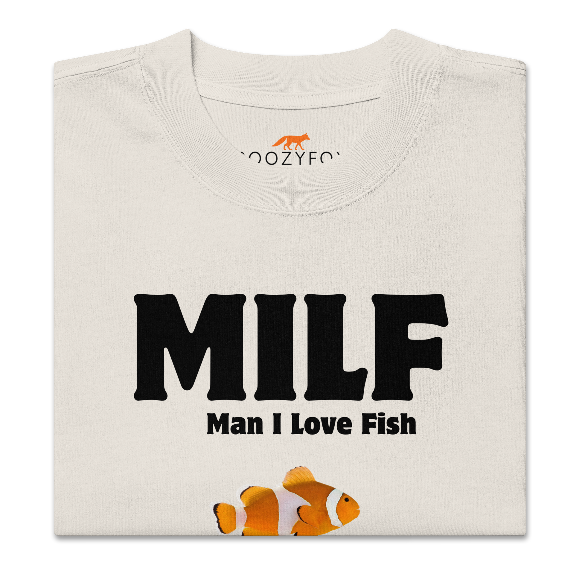 Product details of a faded bone Man I Love Fish Oversized Tee - Boozy Fox
