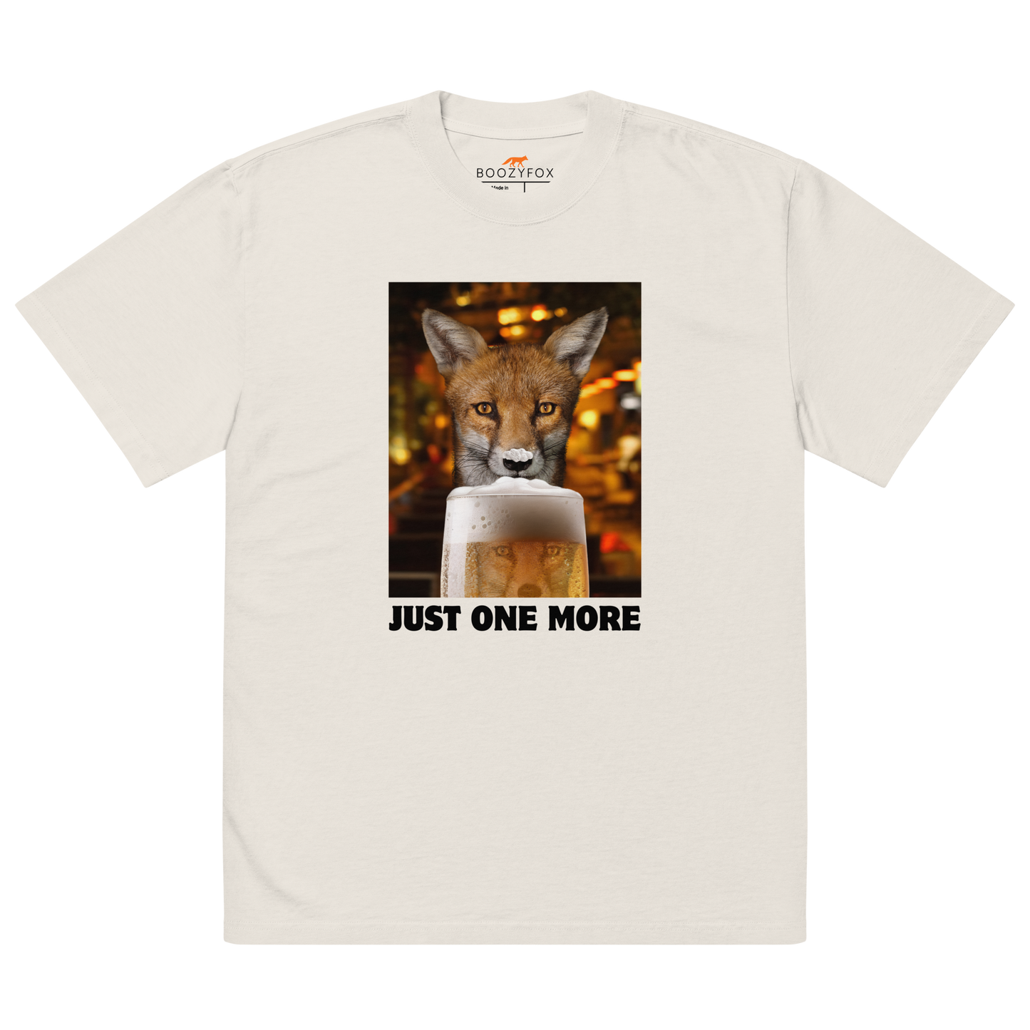 Funny Just One More Fox oversized graphic t-shirt in faded bone white by Boozy Fox