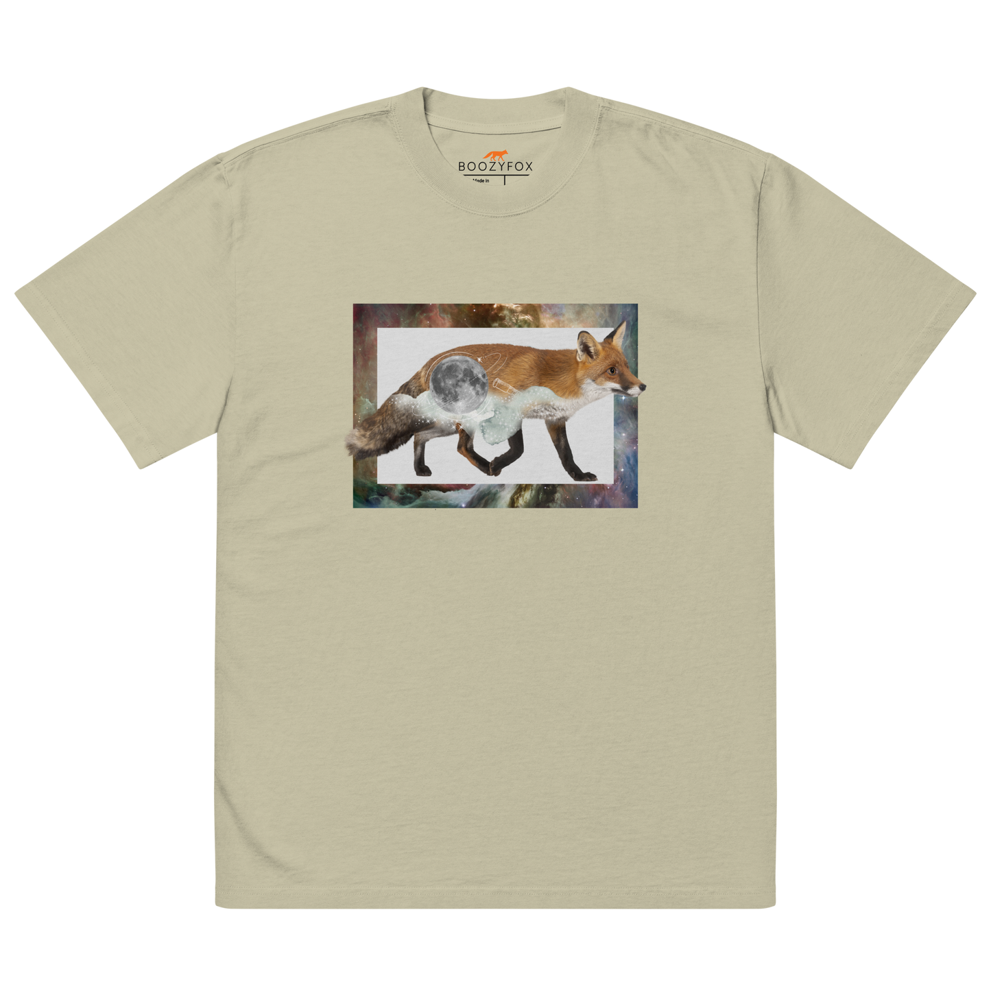 Faded Eucalyptus Fox Oversized T-Shirt featuring a stellar Space Fox graphic on the chest - Cool Graphic Fox Oversized Tees - Boozy Fox
