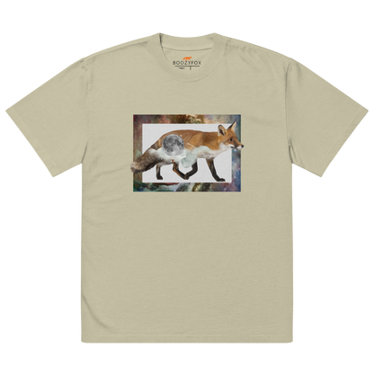 Faded Eucalyptus Fox Oversized T-Shirt featuring a stellar Space Fox graphic on the chest - Cool Graphic Fox Oversized Tees - Boozy Fox