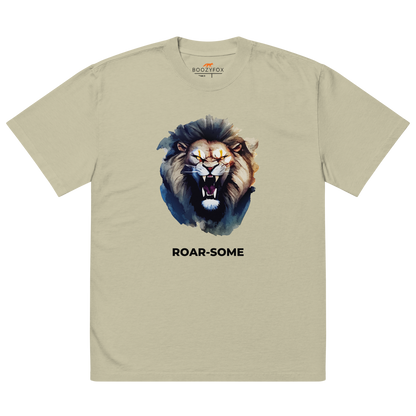 Faded Eucalyptus Lion Oversized T-Shirt featuring a Roar-Some graphic on the chest - Cool Graphic Lion Oversized Tees - Boozy Fox