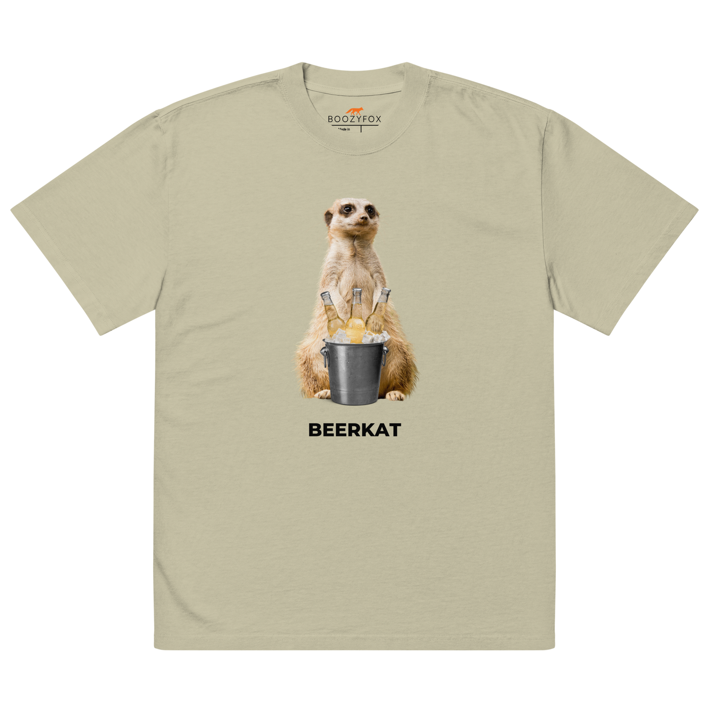 Faded Eucalyptus Meerkat Oversized T-Shirt featuring a hilarious Beerkat graphic on the chest - Funny Graphic Meerkat Oversized Tees - Boozy Fox