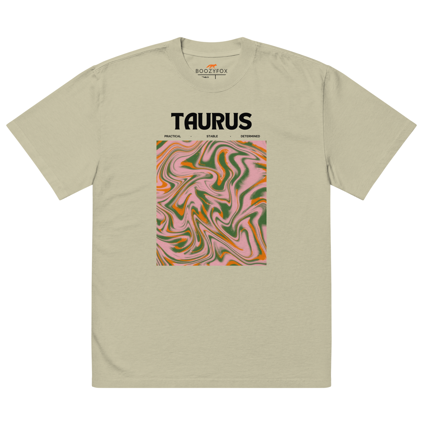 Faded Eucalyptus Taurus Oversized T-Shirt featuring an Abstract Taurus Star Sign graphic on the chest - Cool Graphic Zodiac Oversized Tees - Boozy Fox