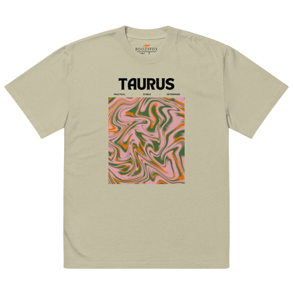Faded Eucalyptus Taurus Oversized T-Shirt featuring an Abstract Taurus Star Sign graphic on the chest - Cool Graphic Zodiac Oversized Tees - Boozy Fox