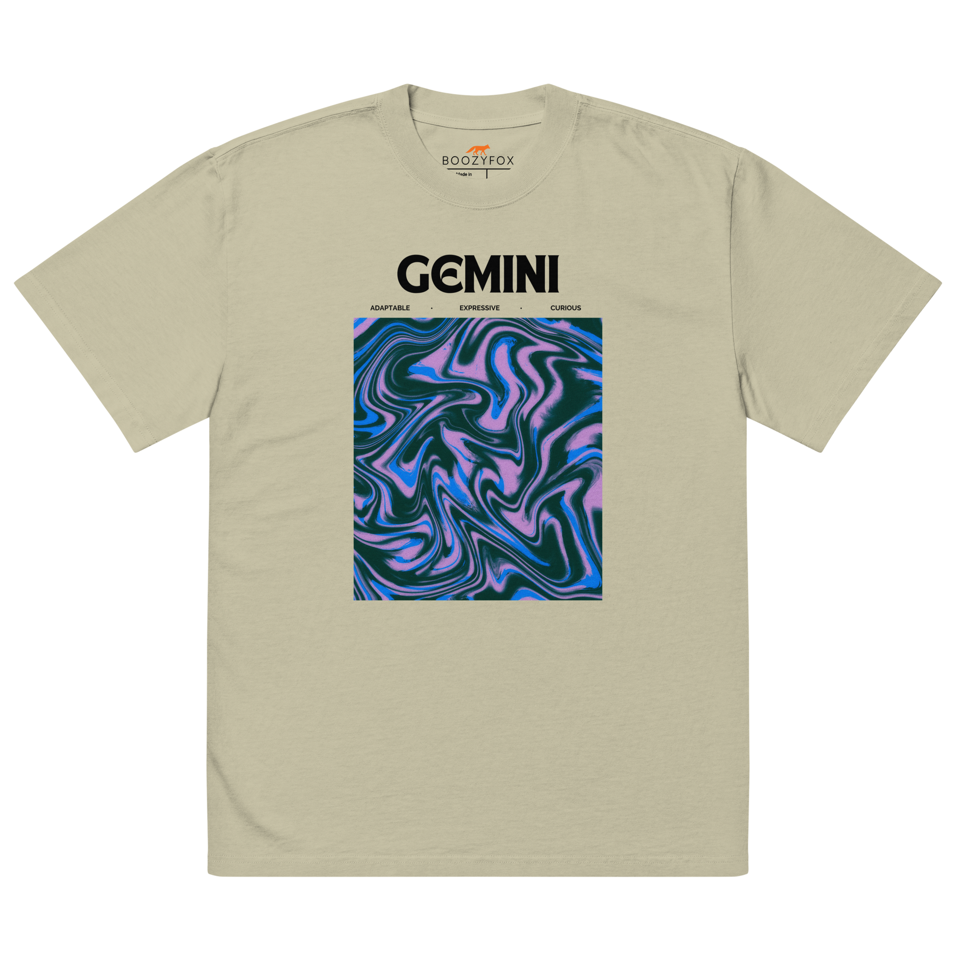 Faded Eucalyptus Gemini Oversized T-Shirt featuring an Abstract Gemini Star Sign graphic on the chest - Cool Graphic Zodiac Oversized Tees - Boozy Fox