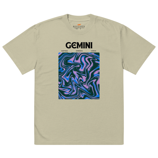 Faded Eucalyptus Gemini Oversized T-Shirt featuring an Abstract Gemini Star Sign graphic on the chest - Cool Graphic Zodiac Oversized Tees - Boozy Fox
