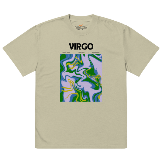 Faded Eucalyptus Virgo Oversized T-Shirt featuring an Abstract Virgo Star Sign graphic on the chest - Cool Graphic Zodiac Oversized Tees - Boozy Fox