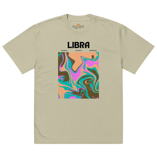 Faded Eucalyptus Libra Oversized T-Shirt featuring an Abstract Libra Star Sign graphic on the chest - Cool Graphic Zodiac Oversized Tees - Boozy Fox