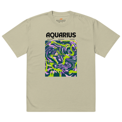 Faded Khaki Aquarius Oversized T-Shirt featuring an Abstract Aquarius Star Sign graphic on the chest - Cool Graphic Zodiac Oversized Tees - Boozy Fox