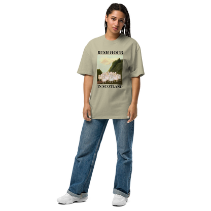 Woman wearing a Faded Eucalyptus Sheep Oversized Tee - Boozy Fox