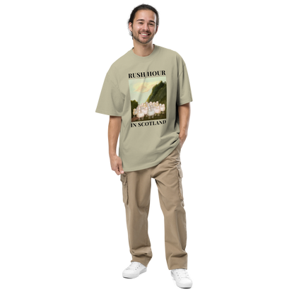 Man wearing a Faded Eucalyptus Sheep Oversized Tee - Boozy Fox