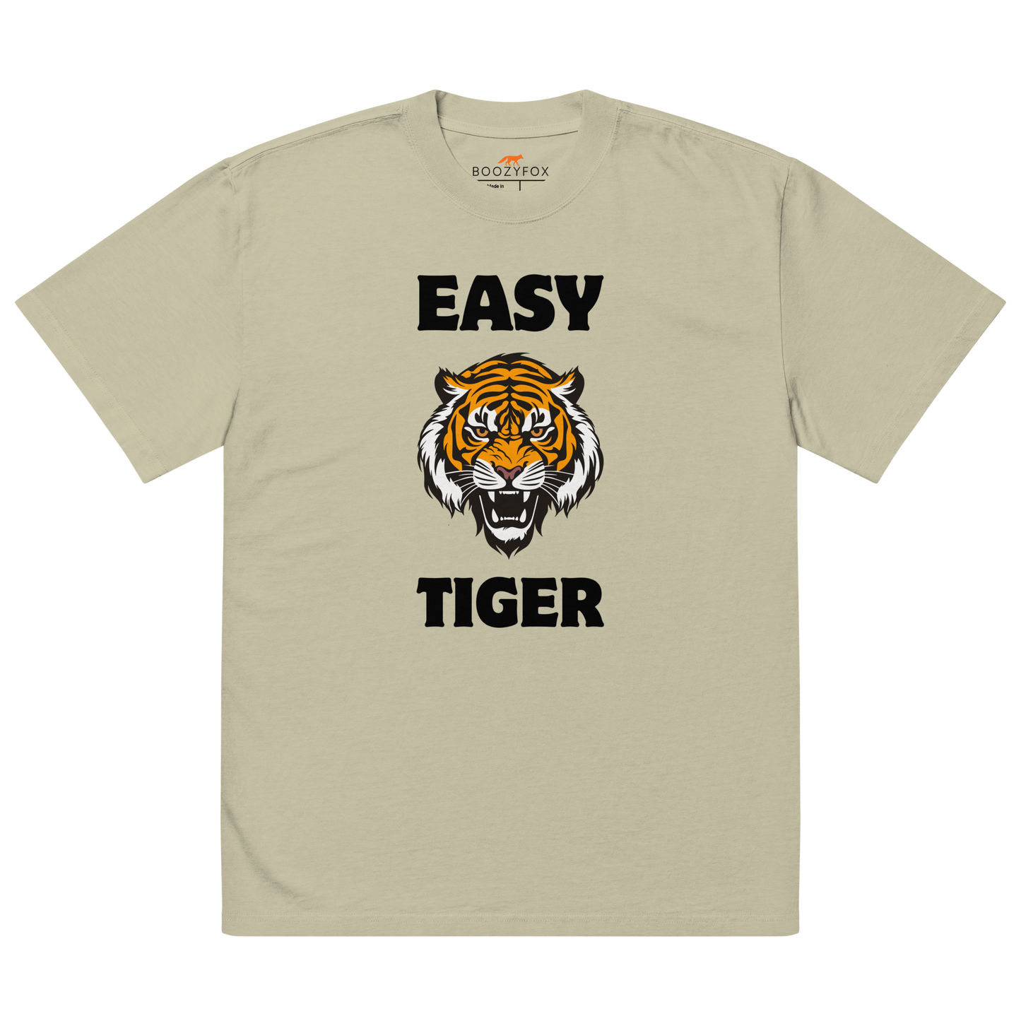 Faded Eucalyptus Tiger Oversized T-Shirt featuring a Easy Tiger graphic on the chest - Funny Graphic Tiger Oversized Tees - Boozy Fox